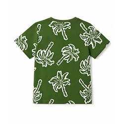 Pine Kids Cotton Knit Half Sleeves Co-Ords T-Shirt & Pyjama Night Suit with Palm Tree Print - Green