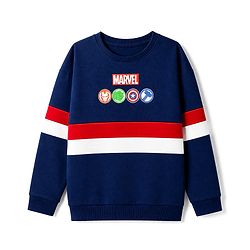Pine Kids Marvel 100% Cotton Terry Knit Sweatshirt with Full Sleeves, Drop Shoulder Sleeves and Avengers Print in Navy Blue for 4-5 Years