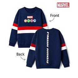 Pine Kids Marvel 100% Cotton Terry Knit Sweatshirt with Full Sleeves, Drop Shoulder Sleeves and Avengers Print in Navy Blue for 4-5 Years