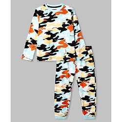 Pine Kids Cotton Knit Full Sleeves Co-Ords T-Shirt & Pyjama Night Suit with Abstract Print - White