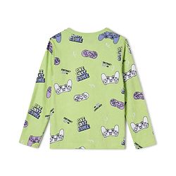 Pine Kids Cotton Knit Full Sleeves Co-Ords T-Shirt & Pyjama Night Suit with Gaming Print - Light Green