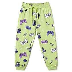 Pine Kids Cotton Knit Full Sleeves Co-Ords T-Shirt & Pyjama Night Suit with Gaming Print - Light Green