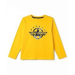 Pine Kids Cotton Knit Full Sleeves T-Shirt & Pyjama Night Suit with Army Fighter Print - Yellow