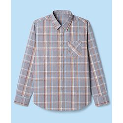 Pine Kids Cotton Woven Full Sleeves Checked Shirt With Text Printed Tank T-Shirt - Grey