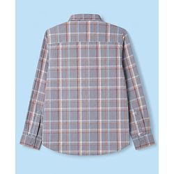 Pine Kids Cotton Woven Full Sleeves Checked Shirt With Text Printed Tank T-Shirt - Grey