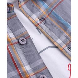 Pine Kids Cotton Woven Full Sleeves Checked Shirt With Text Printed Tank T-Shirt - Grey