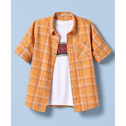 Pine Kids Cotton Woven Checks Twofer Shirt with Full Sleeves - Yellow