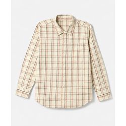Pine Kids Cotton Woven Checks Shirt and T-Shirt with Full Sleeves and Boston Print - Cream