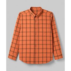Pine Kids Cotton Woven Checks Twofer Shirt with Text Print - Rust Orange