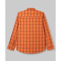 Pine Kids Cotton Woven Checks Twofer Shirt with Text Print - Rust Orange