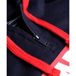 Pine Kids Marvel 100% Cotton Knit Hooded Sweatshirt with Full Sleeves and Marvel Print in Navy Blue