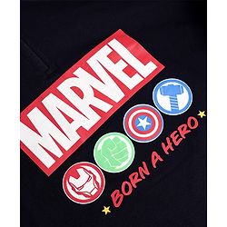 Pine Kids Marvel 100% Cotton Knit Hooded Sweatshirt with Full Sleeves and Marvel Print in Navy Blue