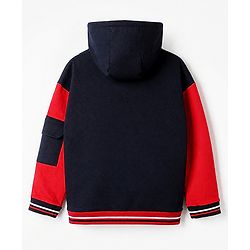 Pine Kids Marvel 100% Cotton Knit Hooded Sweatshirt with Full Sleeves and Marvel Print in Navy Blue