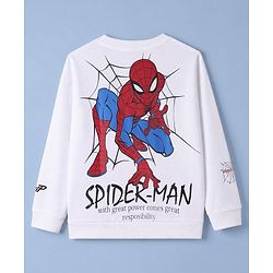 Pine Kids Marvel 100% Cotton Knit Sweatshirt with Full Sleeves and Spider-Man Print in White