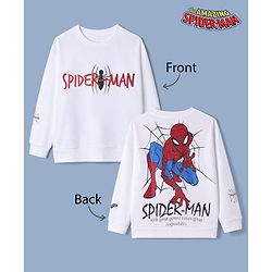 Pine Kids Marvel 100% Cotton Knit Sweatshirt with Full Sleeves and Spider-Man Print in White