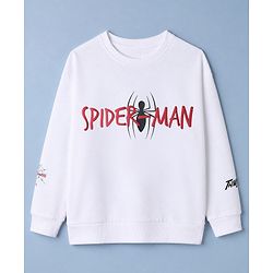 Pine Kids Marvel 100% Cotton Knit Sweatshirt with Full Sleeves and Spider-Man Print in White
