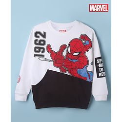 Pine Kids Marvel 100% Cotton Terry Knit Sweatshirt With Full Sleeves And Spiderman Print - White