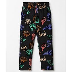 Pine Kids Cotton Knit Half Sleeves Co-Ords T-Shirt & Pyjama Night Suit with Floral Tropical & Beach Theme Print - Black