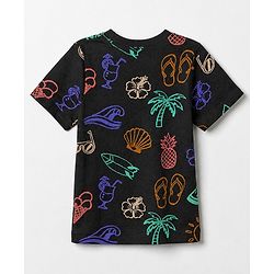 Pine Kids Cotton Knit Half Sleeves Co-Ords T-Shirt & Pyjama Night Suit with Floral Tropical & Beach Theme Print - Black