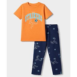 Pine Kids Cotton Knit Half Sleeves T-Shirt & Pyjama Night Suit with Thunder Striker Print - Orange