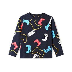 Pine Kids 100% Cotton Single Jersey Knit Full Sleeves Co-Ords T-Shirt & Pyjama Night Suit with Bio Wash & Gaming Print - Black