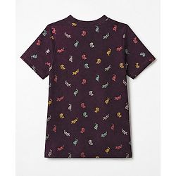 Pine Kids Cotton Knit Half Sleeves Printed Co-Ords T-Shirt & Pyjama Night Suit - Dark Red