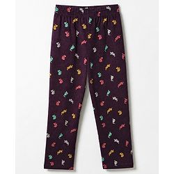 Pine Kids Cotton Knit Half Sleeves Printed Co-Ords T-Shirt & Pyjama Night Suit - Dark Red