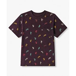 Pine Kids Cotton Knit Half Sleeves Printed Co-Ords T-Shirt & Pyjama Night Suit - Dark Red