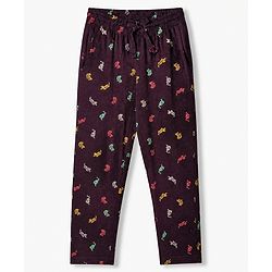 Pine Kids Cotton Knit Half Sleeves Printed Co-Ords T-Shirt & Pyjama Night Suit - Dark Red