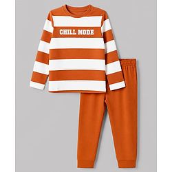 Pine Kids Cotton Knit Full Sleeves Striped T-Shirt & Pyjama Night Suit with Chill Mode Print - White