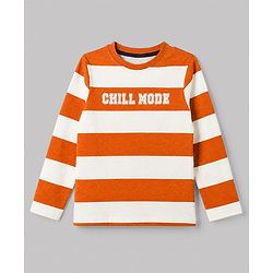 Pine Kids Cotton Knit Full Sleeves Striped T-Shirt & Pyjama Night Suit with Chill Mode Print - White