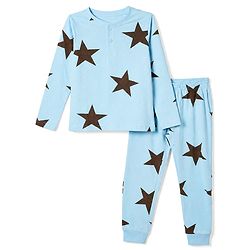 Pine Kids Cotton Knit Full Sleeves Co-Ords T-Shirt & Pyjama Night Suit with Star Print - Sky Blue
