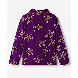 Pine Kids 100% Cotton Knit Full Sleeves Shirt & Pyjama Co-Ords Set With Floral Print - Purple