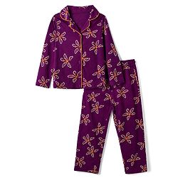 Pine Kids 100% Cotton Knit Full Sleeves Shirt & Pyjama Co-Ords Set With Floral Print - Purple