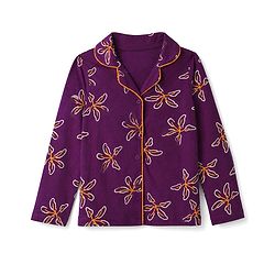 Pine Kids 100% Cotton Knit Full Sleeves Shirt & Pyjama Co-Ords Set With Floral Print - Purple