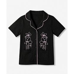 Pine Kids 100% Cotton Bio Washed Single Jersery 180 Gsm Knit Co-ord Shirt & Pajama Night Suit with Floral Print - Black