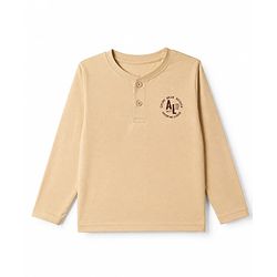 Pine Kids 100% Cotton Bio Washed Single Jersery 180 Gsm Knit Full Sleeves T-Shirt & Pajama Night Suit with Adventure League Text Print & Checks - Beige