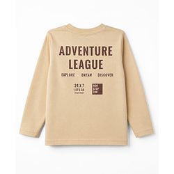 Pine Kids 100% Cotton Bio Washed Single Jersery 180 Gsm Knit Full Sleeves T-Shirt & Pajama Night Suit with Adventure League Text Print & Checks - Beige