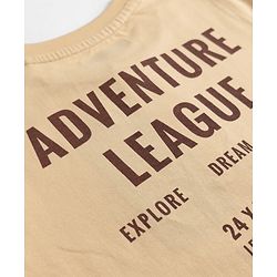 Pine Kids 100% Cotton Bio Washed Single Jersery 180 Gsm Knit Full Sleeves T-Shirt & Pajama Night Suit with Adventure League Text Print & Checks - Beige
