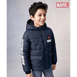 Pine Kids Marvel Woven Full Sleeves Padded Hooded Winter Jacket with Spiderman Badge - Navy Blue