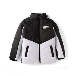 Pine Kids Lucas Woven Hooded Padded Jacket with Full Sleeves and Marvel Badge - White