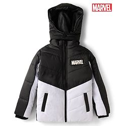 Pine Kids Lucas Woven Hooded Padded Jacket with Full Sleeves and Marvel Badge - White