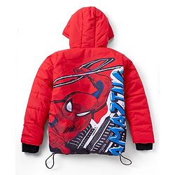 Pine Kids Marvel Woven Hooded Padded Winter Jacket with Full Sleeves and Text Print - Red