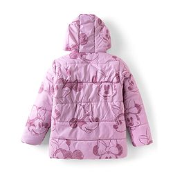 Pine Kids Disney Woven Full Sleeves Padded Hooded Winter Jacket With Minnie Mouse Graphic & Badge - Pink