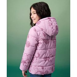 Pine Kids Disney Woven Full Sleeves Padded Hooded Winter Jacket With Minnie Mouse Graphic & Badge - Pink