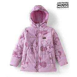Pine Kids Disney Woven Full Sleeves Padded Hooded Winter Jacket With Minnie Mouse Graphic & Badge - Pink