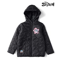 Pine Kids Disney Woven Full Sleeves Padded/Quilted/ Winter Jacket with Stitch Patch & Star Print - Black