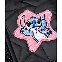 Pine Kids Disney Woven Full Sleeves Padded/Quilted/ Winter Jacket with Stitch Patch & Star Print - Black