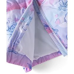 Pine Kids Disney Woven Full Sleeves Padded Hooded Jacket With Stitch Print - Purple & Pink