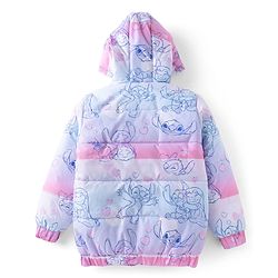 Pine Kids Disney Woven Full Sleeves Padded Hooded Jacket With Stitch Print - Purple & Pink
